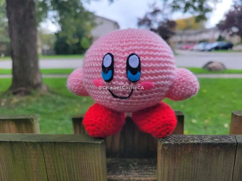 Kirby out side on top of a fence
